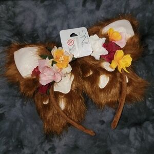 Fox Ear Headband Halloween Brown Yellow Flower Soft Fuzzy Mitts Gloves
